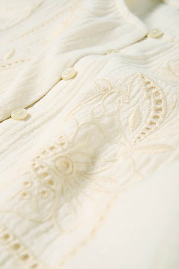 Kinderen: meisjes - Bloem - blouse van mousseline - beige