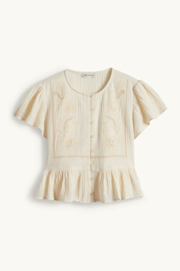Kinderen: meisjes - Bloem - blouse van mousseline - beige
