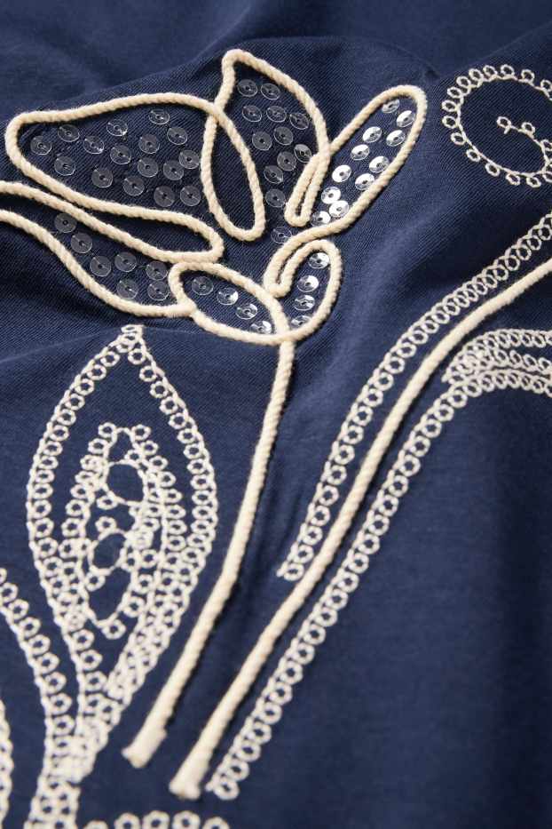 Donna - T-shirt - relaxed fit - effetto brillante - blu scuro