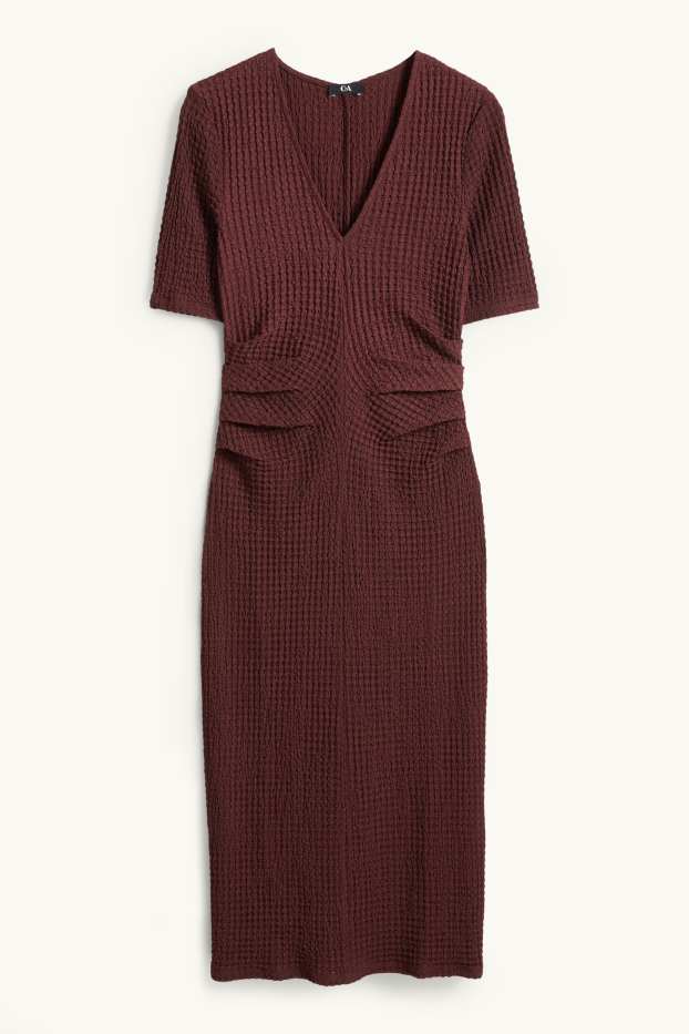 Damen - Kleid mit V-Ausschnitt - Straight Fit - strukturiert - bordeaux