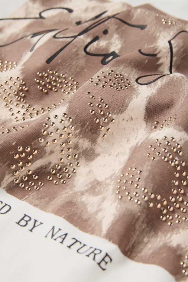 Femmes - T-shirt - relaxed fit - finition brillante - imprimé léopard - blanc