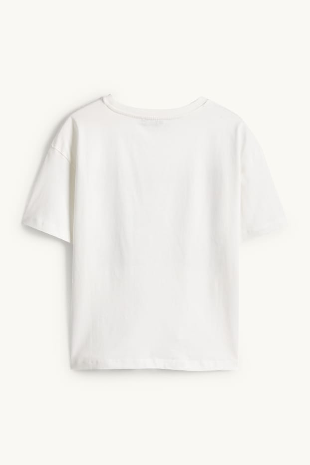 Femmes - T-shirt - relaxed fit - finition brillante - imprimé léopard - blanc