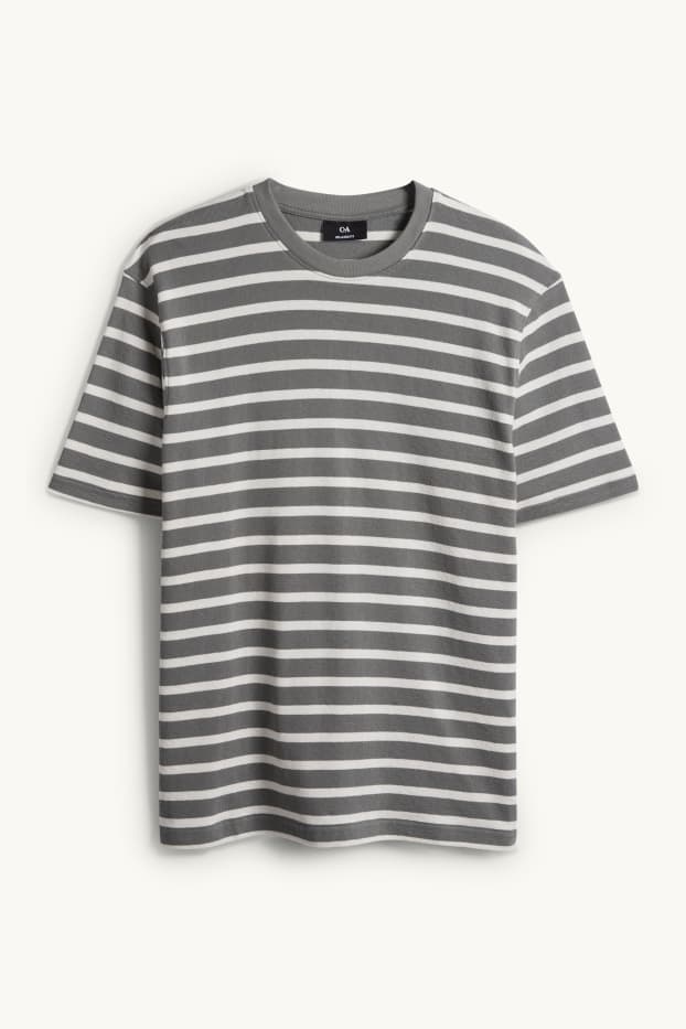 Heren - T-shirt - relaxed fit - gestreept - met structuur - groen