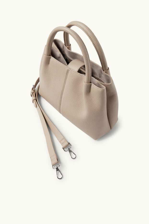 Damen - Kleiner Shopper mit abnehmbarem Taschengurt - Lederimitat - beige
