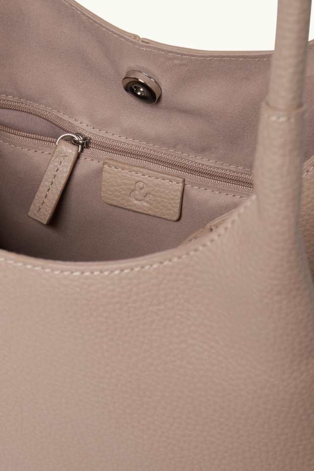 Damen - Großer Shopper - Lederimitat - beige