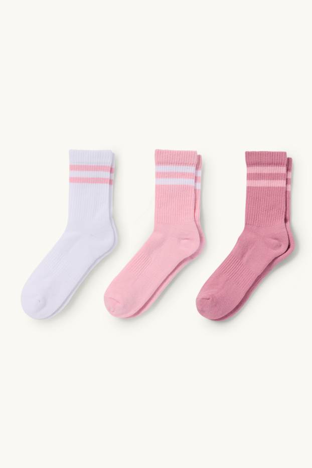 Femmes - Lot de 3 paires - chaussettes de tennis - blanc / rose