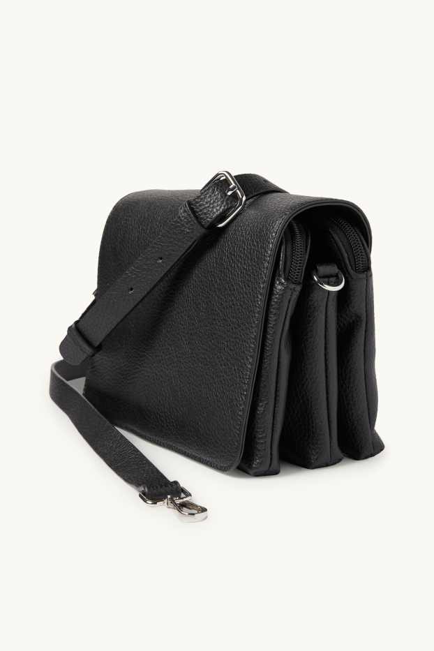 Dámské - Kabelka přes rameno s odnímatelným popruhem - imitace kůže - černá