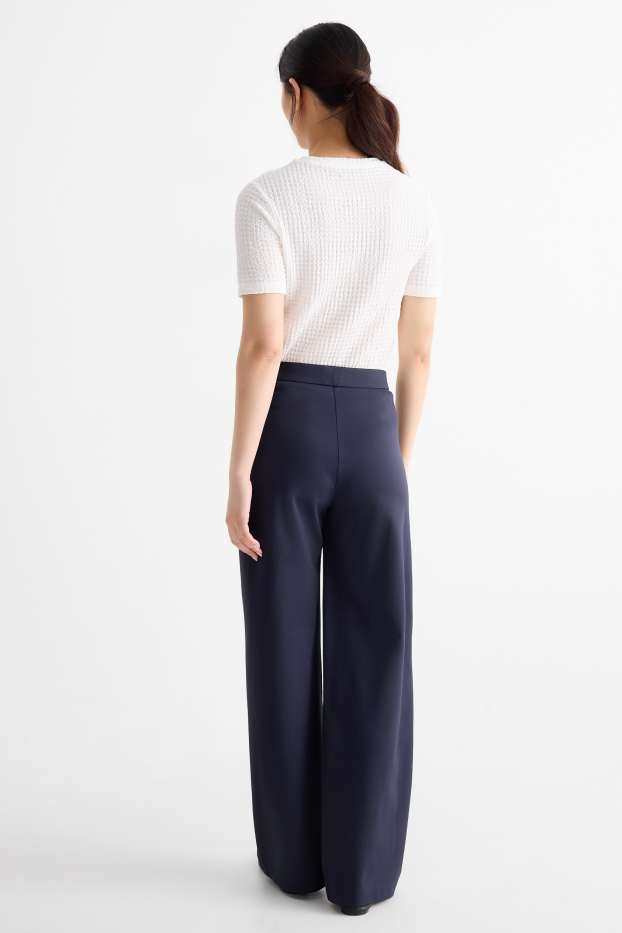 Femei - Pantaloni office - talie înaltă - wide leg - albastru închis