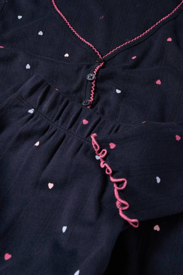 Damen - Pointelle-Pyjama - gemustert - dunkelblau