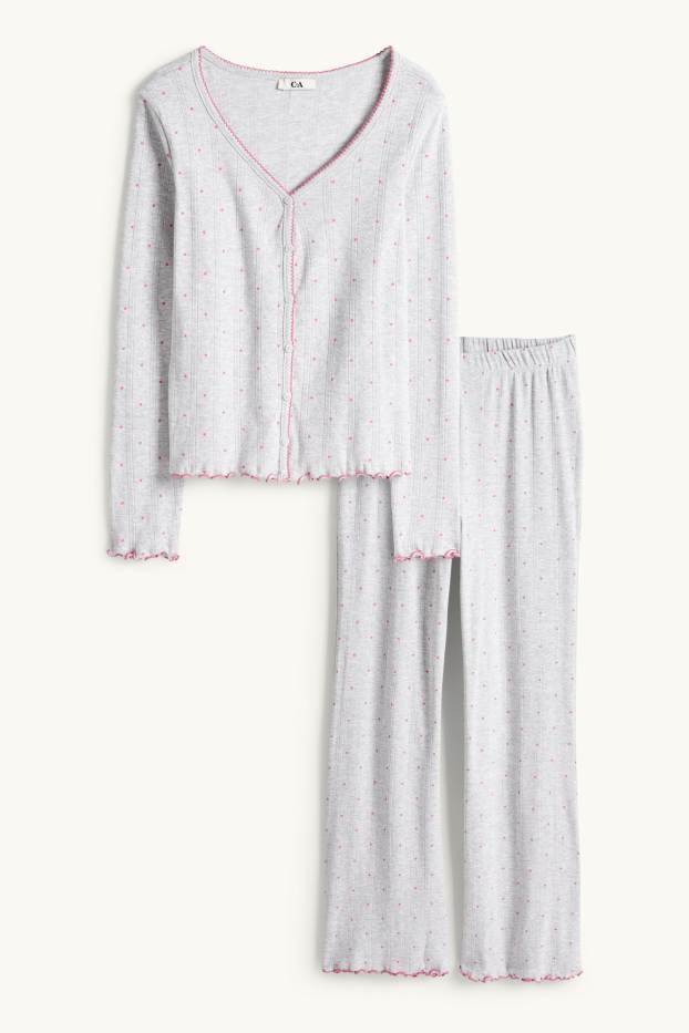 Dámské - Pointelle pyžamo - se vzorem - světle šedá