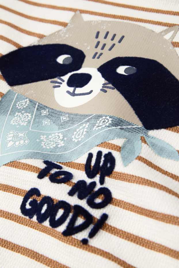 Kinderen: jongens - Wasbeer - longsleeve - gestreept - met structuur - wit / oranje