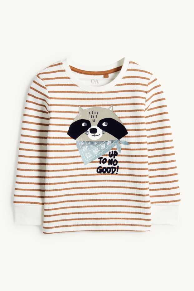 Kinderen: jongens - Wasbeer - longsleeve - gestreept - met structuur - wit / oranje