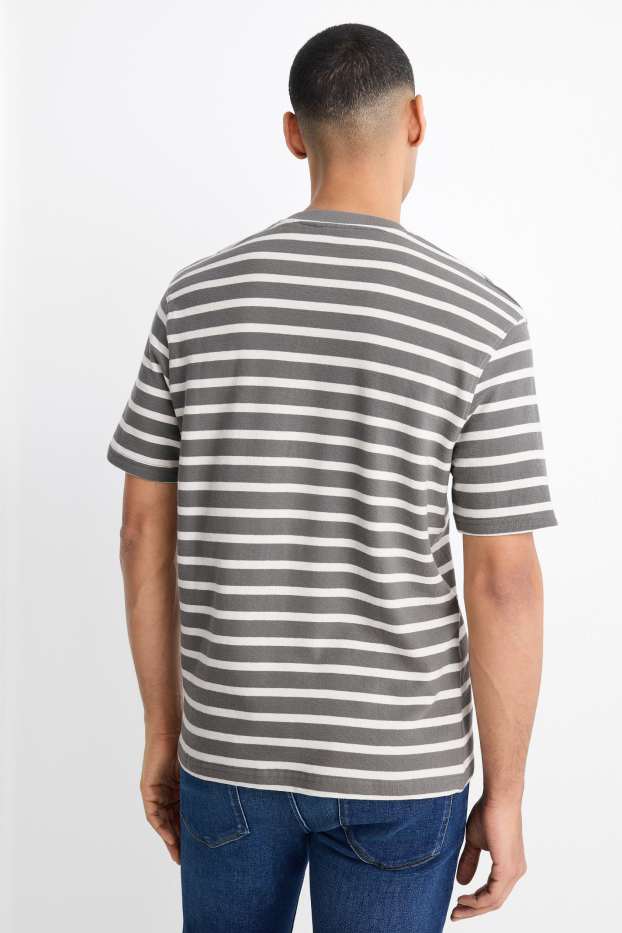 Heren - T-shirt - relaxed fit - gestreept - met structuur - groen