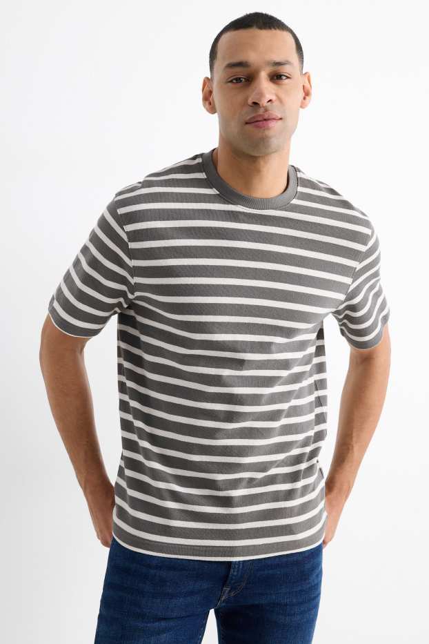 Heren - T-shirt - relaxed fit - gestreept - met structuur - groen