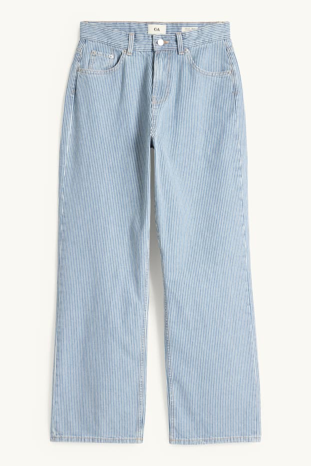 Femmes - Baggy jean - mid waist - à rayures - blanc / bleu clair