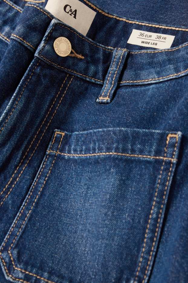 Dona - Wide leg Jeans crop - mid waist - texà blau fosc