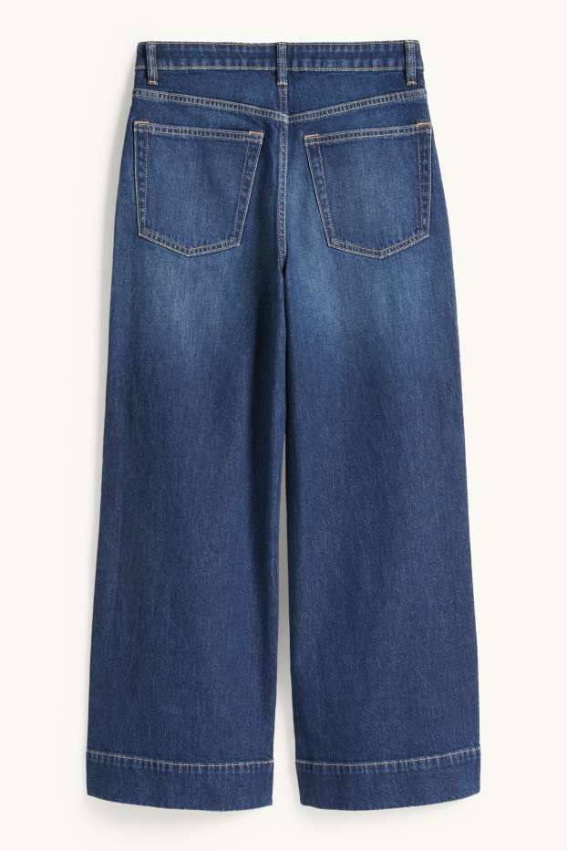 Dona - Wide leg Jeans crop - mid waist - texà blau fosc