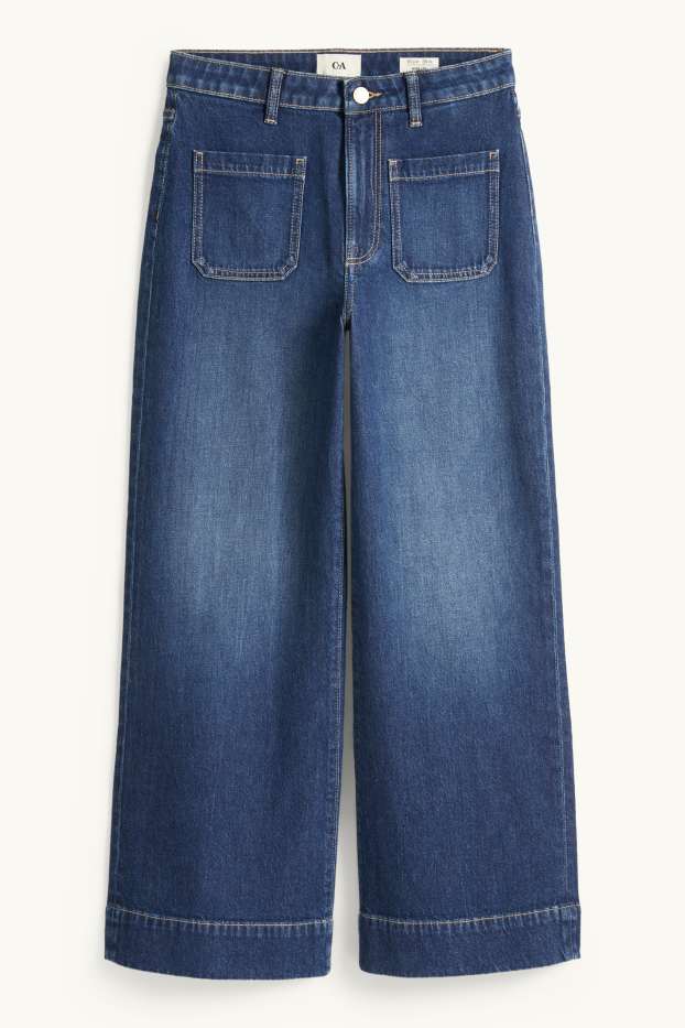 Dona - Wide leg Jeans crop - mid waist - texà blau fosc