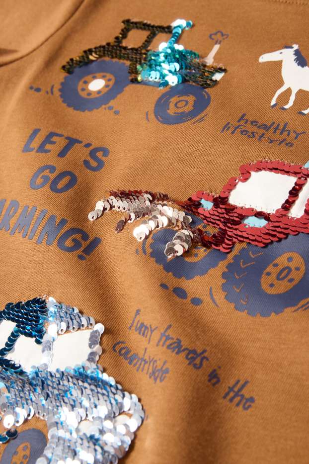 Kinder Buben - Farm - Kurzarmshirt - Glanz-Effekt - braun