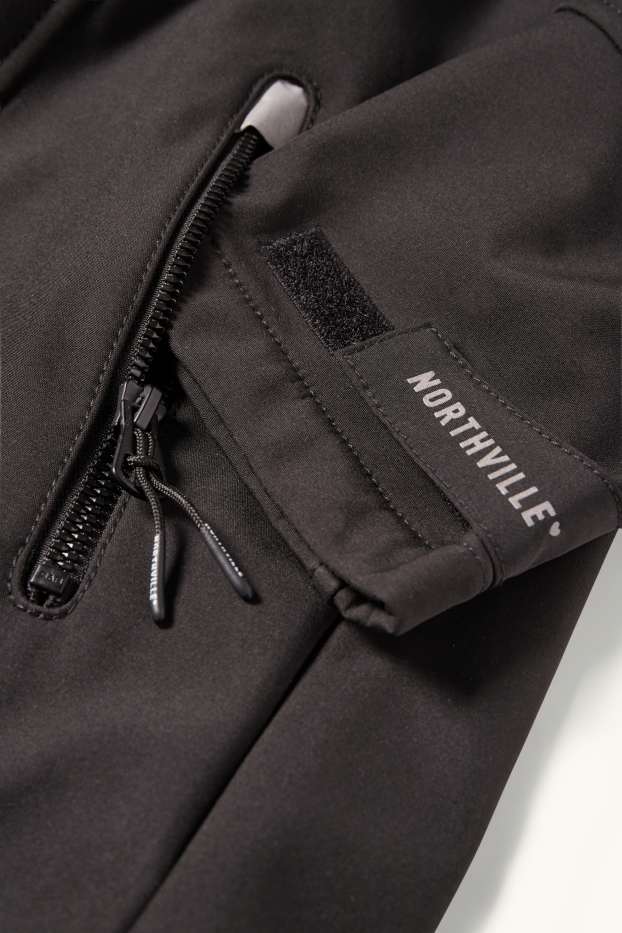 Kinder Mädchen - Softshelljacke mit Kapuze - wasserdicht - schwarz