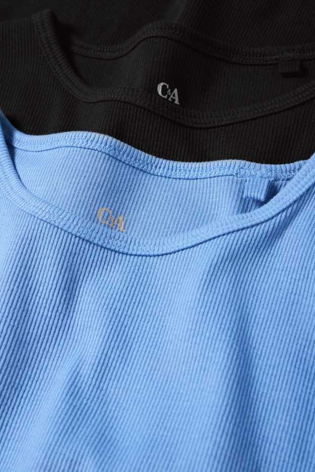 Dona - Paquet de 2 - samarreta de màniga curta - slim fit - de canalé - blau/negre