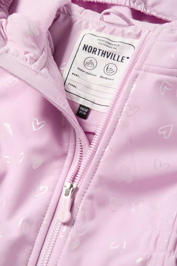 Kinder Mädchen - Herz - Softshelljacke mit Kapuze - wasserdicht - hellviolett