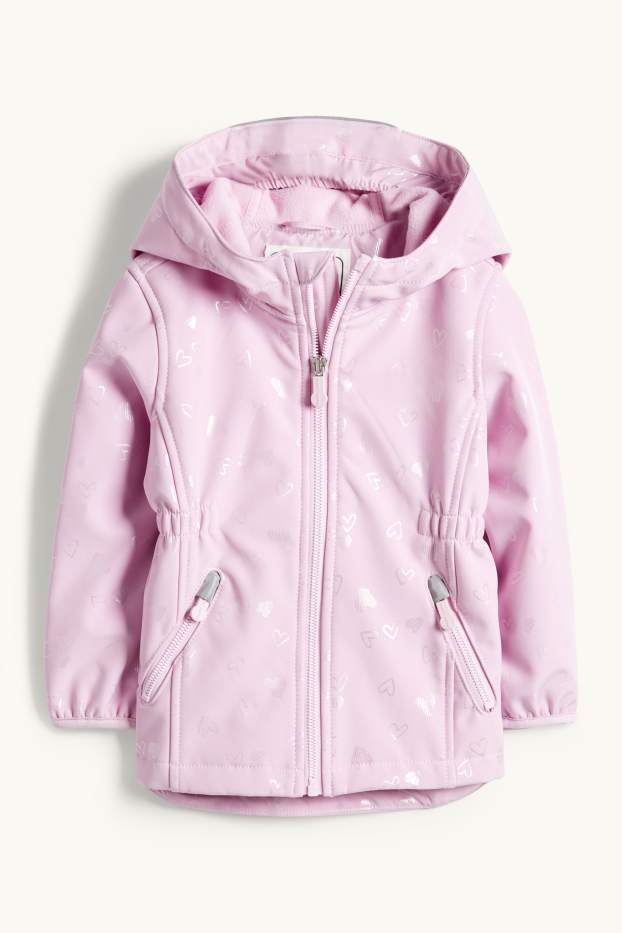 Kinder Mädchen - Herz - Softshelljacke mit Kapuze - wasserdicht - hellviolett