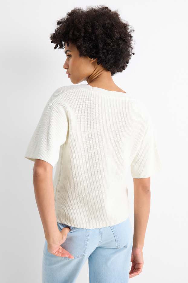 Femmes - Pull en maille - manches courtes - blanc