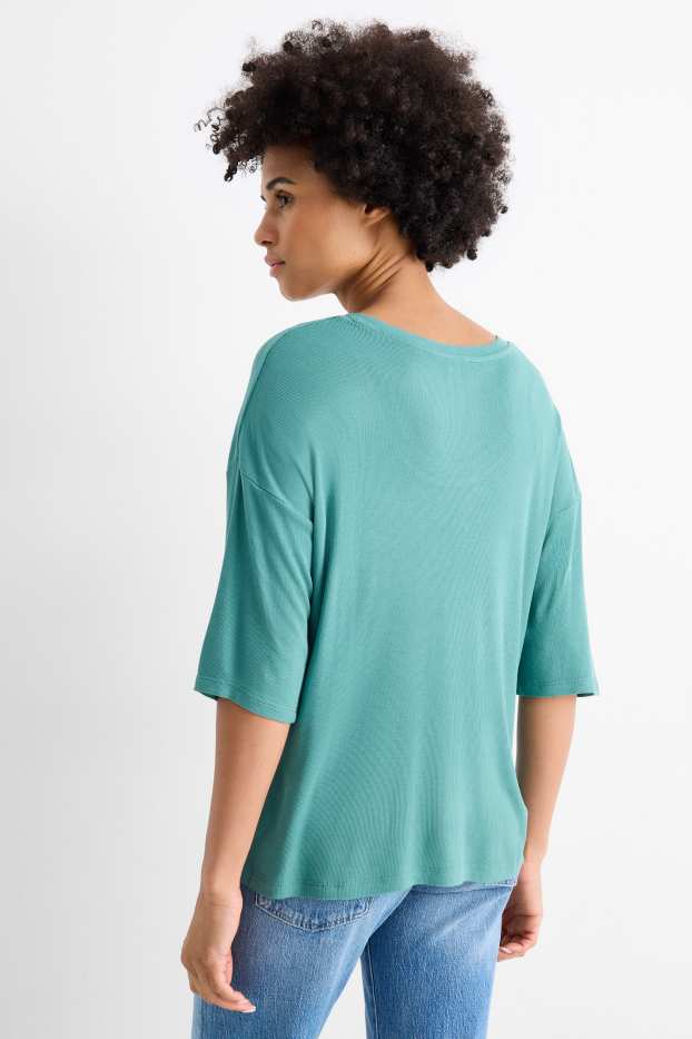 Donna - T-shirt - relaxed fit - a coste - turchese