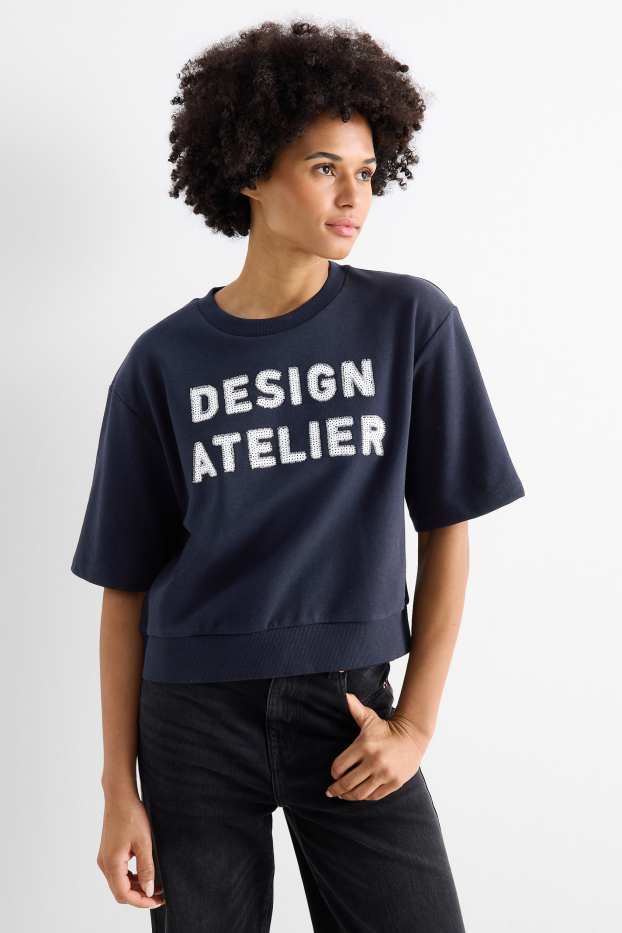 Dames - Sweatshirt - glanseffect - donkerblauw