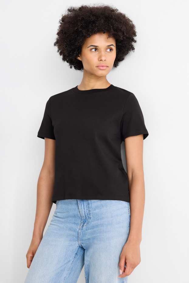 Dames - Set van 2 - T-shirt - slim fit - zwart / wit