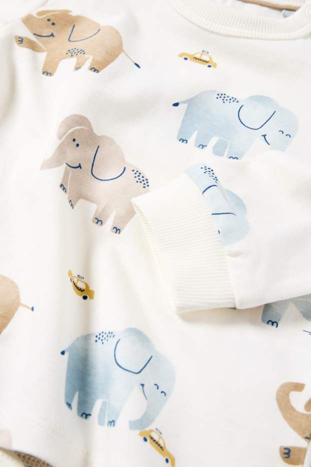 Baby: jongens - Olifant en taxi - babylongsleeve - crème wit