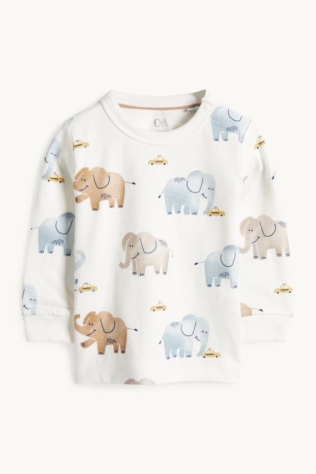 Baby: jongens - Olifant en taxi - babylongsleeve - crème wit