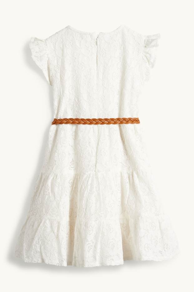 Copii - Fete - Floare - rochie cu curea - de ocazie - alb