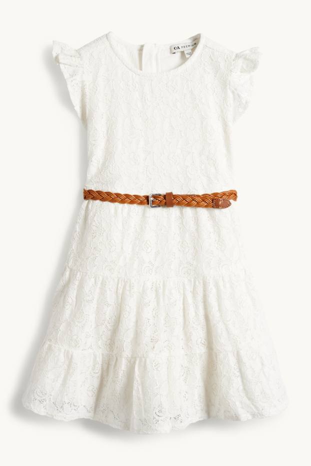 Copii - Fete - Floare - rochie cu curea - de ocazie - alb