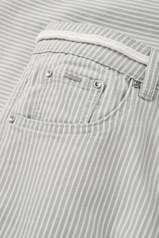 Damen - Wide Leg Jeans mit Gürtel - Mid Waist - gestreift - weiss / grau