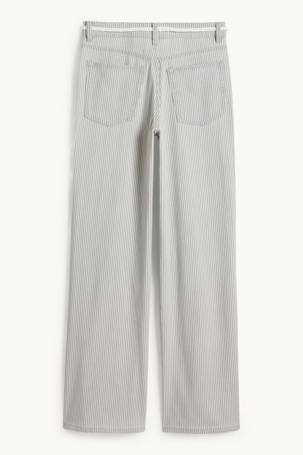 Damen - Wide Leg Jeans mit Gürtel - Mid Waist - gestreift - weiss / grau