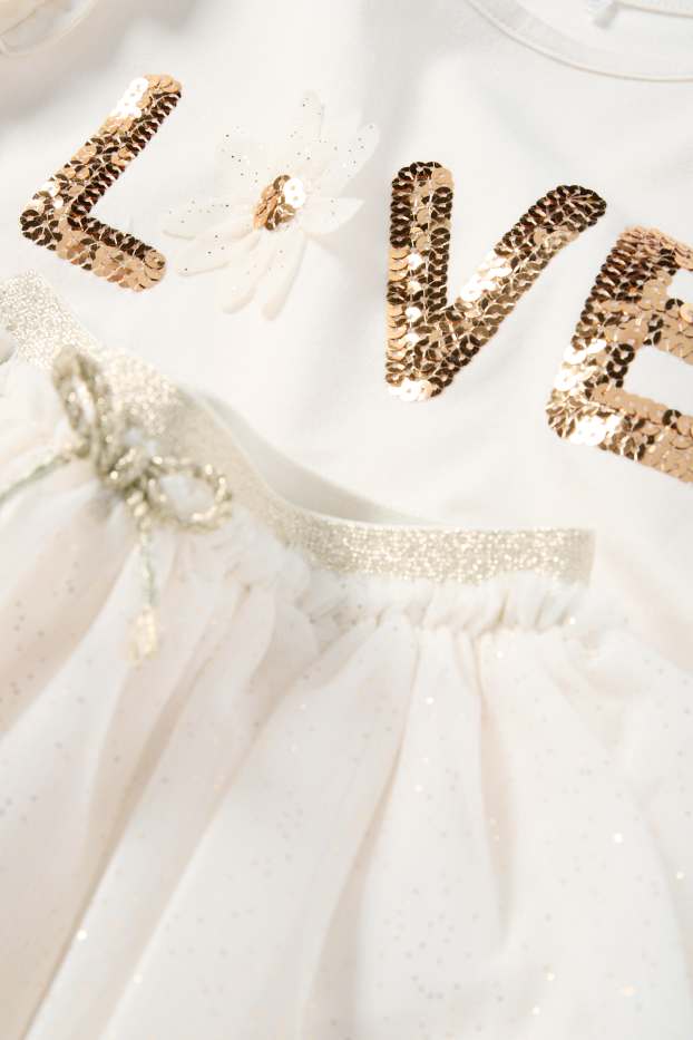 Bambine - Set - maglia a maniche corte, gonna e scrunchie - 3 pezzi - bianco crema