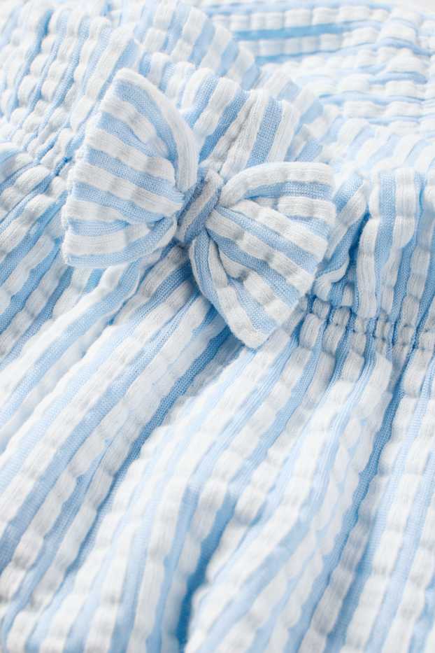 Miminka - dívky - Teplákové kalhoty pro miminka - pruhované - strukturované - bílá / světle modrá