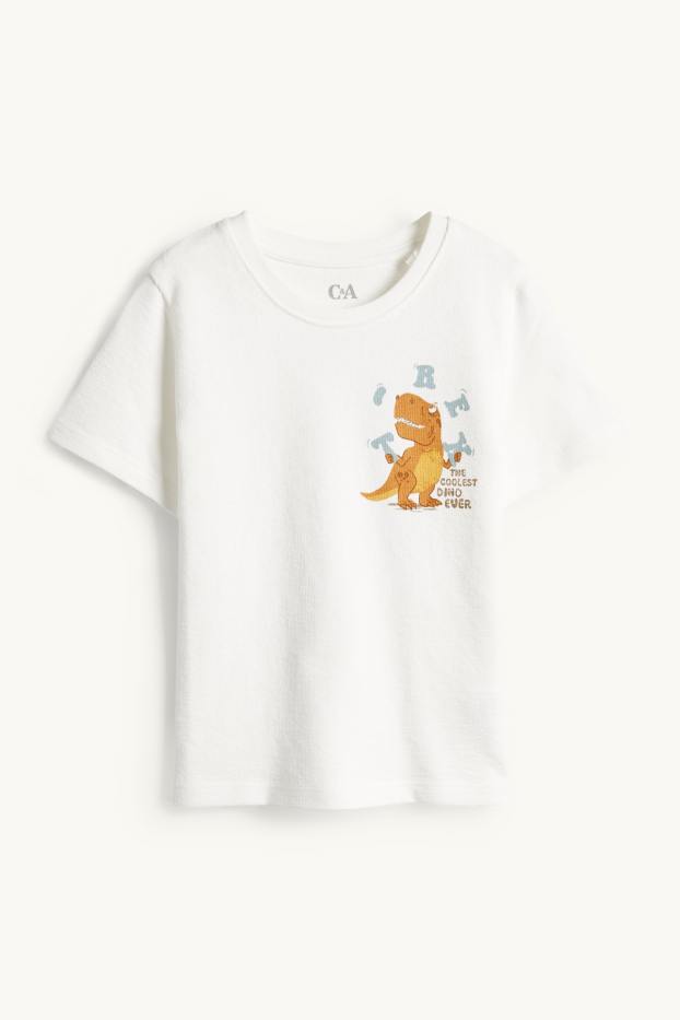 Kinderen: jongens - Dino - T-shirt - met structuur - wit