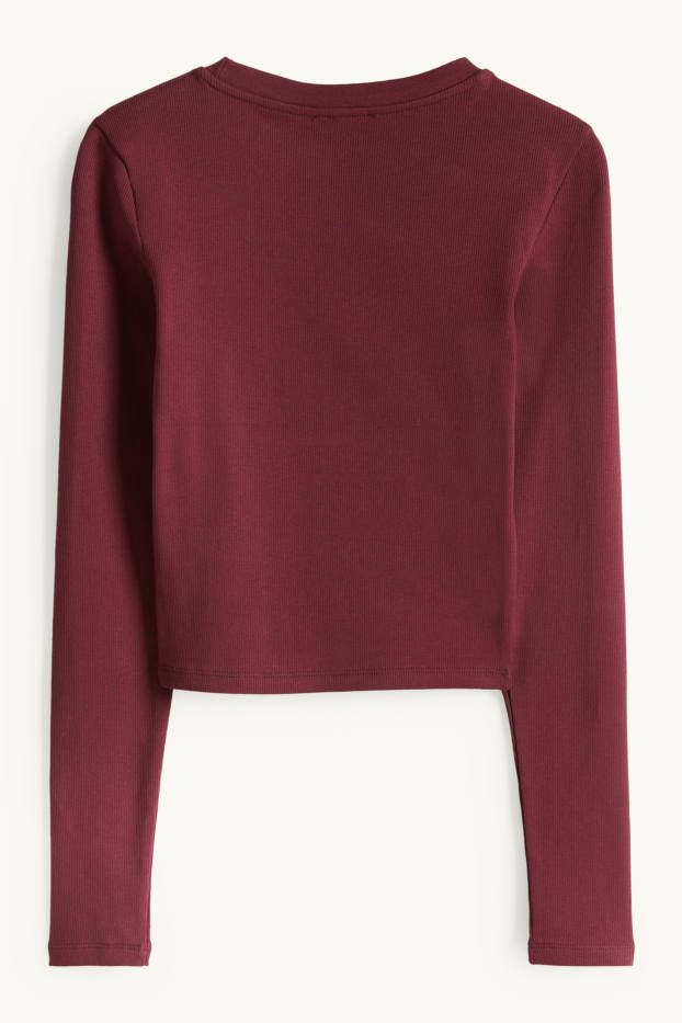 Dames - Korte longsleeve - slim fit - ribstof - bordeaux