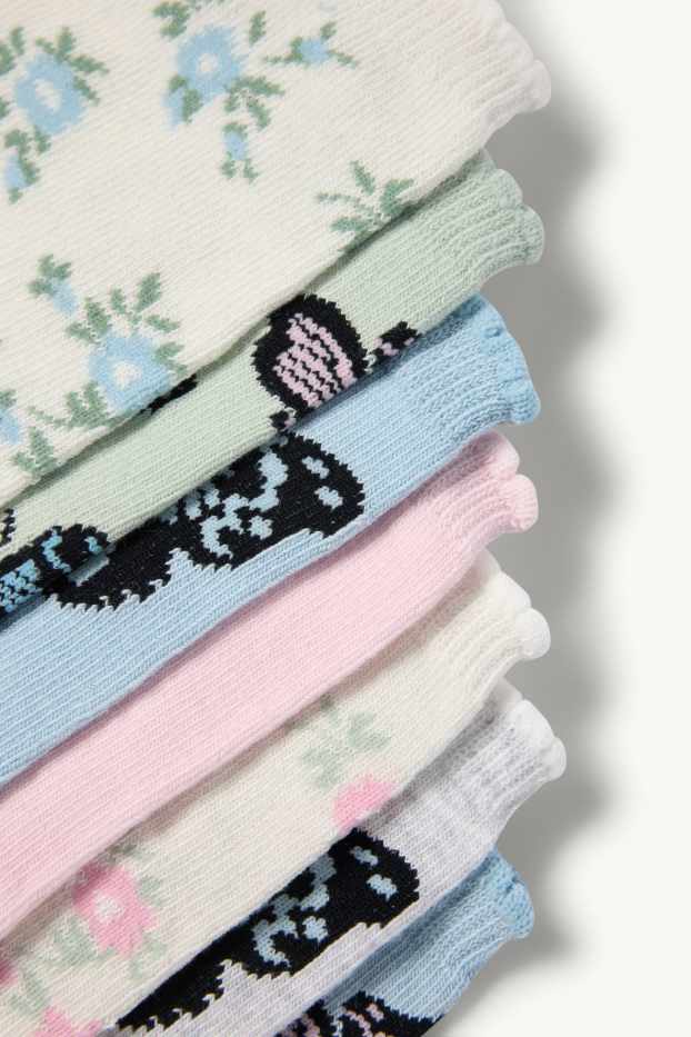 Nena - Paquet de 7 - flors i papallones - mitjons amb dibuix - blanc/rosa