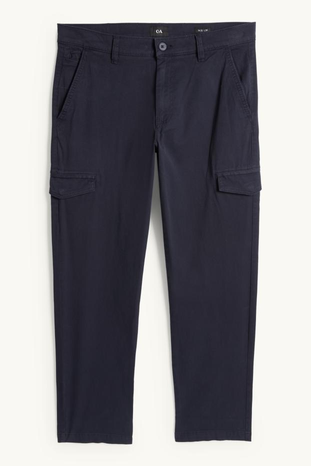 Hommes - Pantalon de cargo - tapered fit - finition texturée - bleu foncé