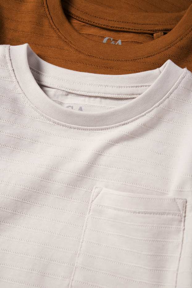 Kinderen: jongens - Set van 2 - longsleeve - gestreept - bruin / crème wit