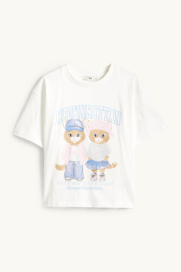 Bambine - Gatto - maglia a maniche corte - bianco / blu