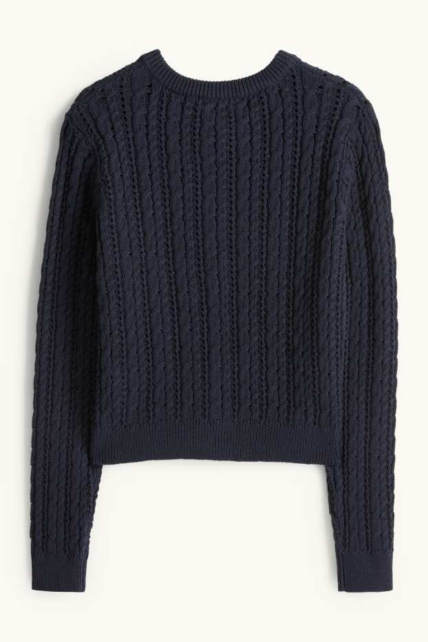 Dames - Gebreid vest - kabelpatroon - donkerblauw