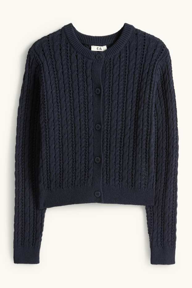 Dames - Gebreid vest - kabelpatroon - donkerblauw