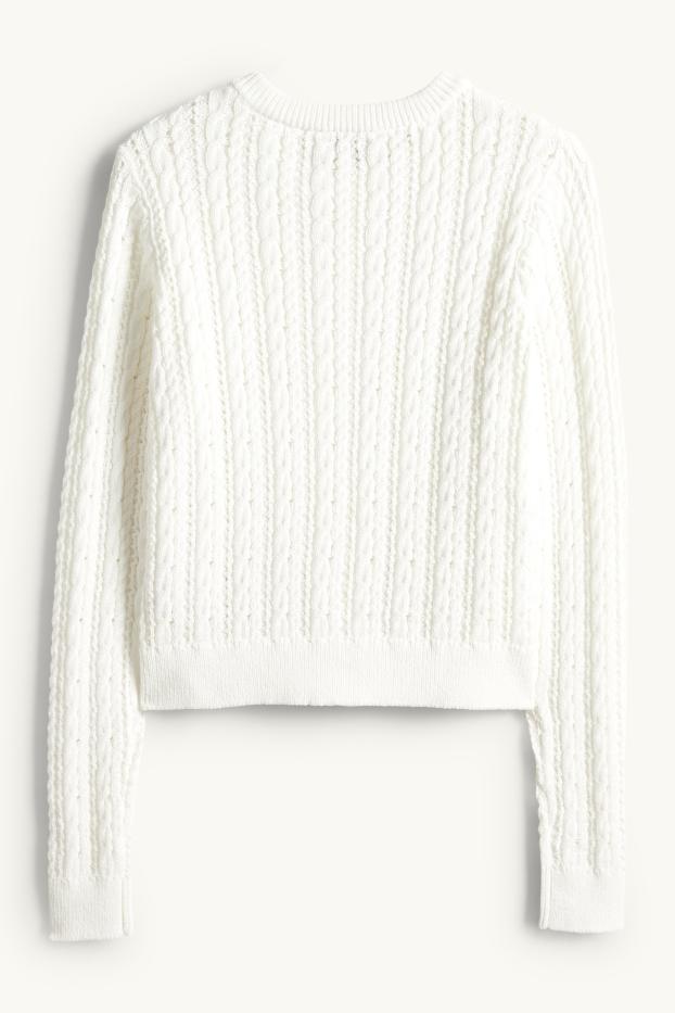 Femmes - Gilet en maille - motif tressé - blanc