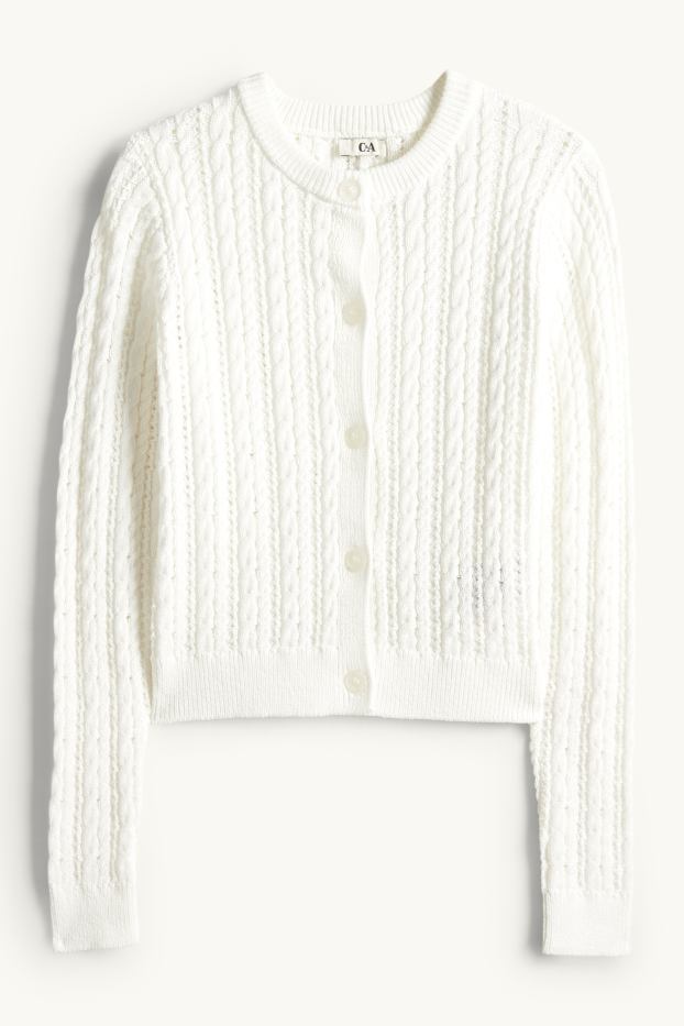 Femmes - Gilet en maille - motif tressé - blanc