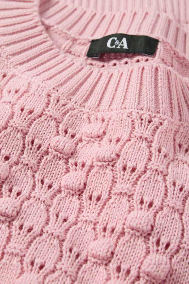 Women - Knitted jumper - short sleeve - textured - pink